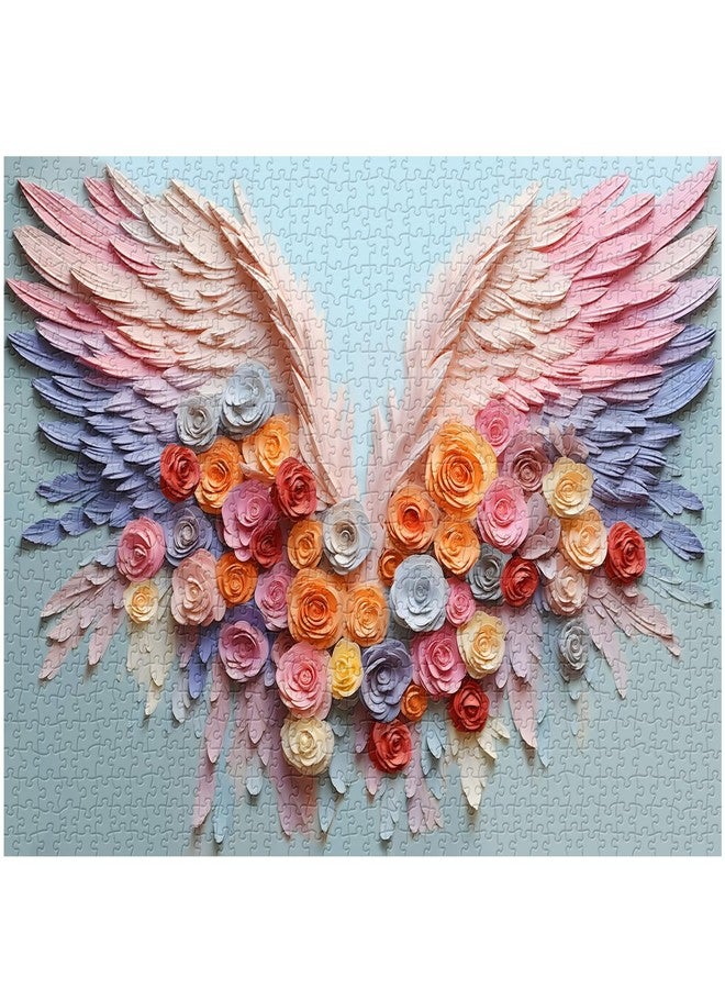 PPuzzling Flowers Angel Wings Puzzles for Adults 1000 Pieces, Rainbow Gradient Floral Jigsaw Puzzle, Impossible Rose Art Painting Puzzles as Home Decor - Image 2